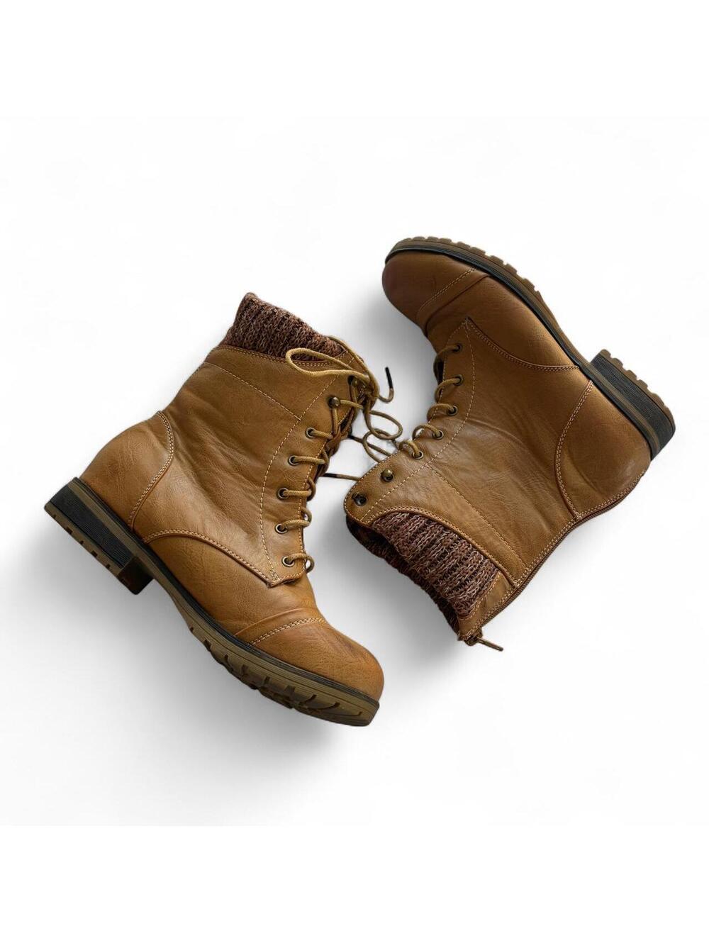 Refresh Vintage Y2K Tan Leather Lace-Up Combat Boots Size 8.5-9